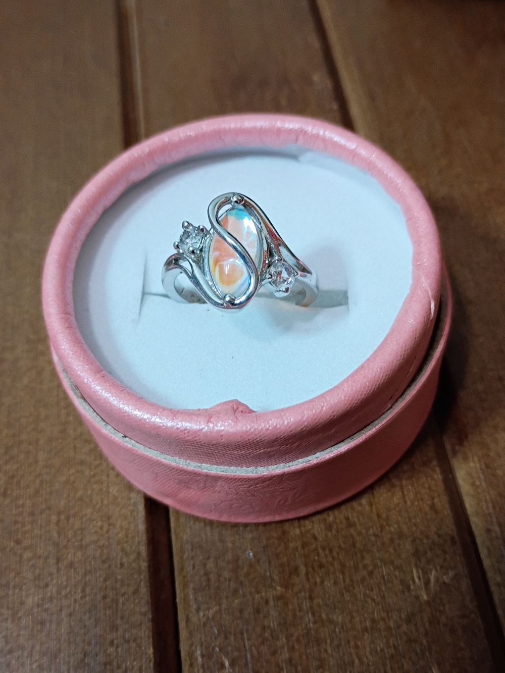 Sterling Silver Opal Teardrop Ring in Pink Box - Opal Accent